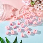 FASHEWELRY 50Pcs 20mm Big Vowel Letter Beads Light Pink Large Hole Acrylic Alphabet Beads for Bracelets Making, UV Plating Iridescent 3D Slider Initials Bead for Keychains Making - color: Light Pink