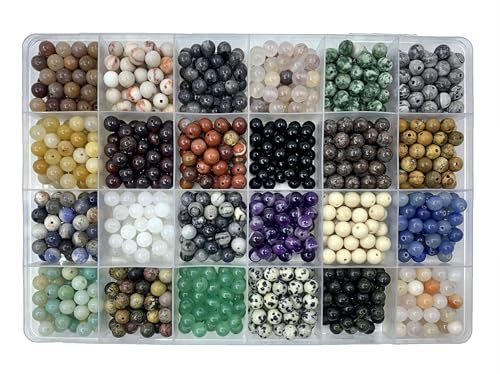 960pcs 6mm Natural Round Stone Beads,Multiolor Crystal Energy Stone,Loose Gemstone Accessories Hole Size 1mm,DIY Smooth Beads Necklace Bracelet for Jewelry Making (6mm 24Color 01 Material-A) - color: 6mm 24Color 01 Material-A