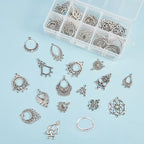 SUNNYCLUE 1 Box 64Pcs 16 Style Tibetan Earring Chandelier Charms Connector Linking Charm Findings Jewelry Making for Earring Drop and Charm Antique Silver Components - color: 64pcs 16 Styles Antique Silver
