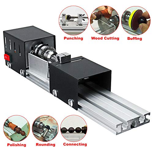 YWY Mini Lathe Machine Tool DIY Woodworking Wood lathe Milling machine Grinding Polishing Beads Drill Rotary Tool Set, 2.76 x 6.3inch, 12-24V 96W，7 Speeds