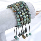 MASSIVE BEADS Natural Healing Power Gemstone Crystal Beads Unisex Adjustable Macrame Bracelets - color: African Turquoise, size: 6mm