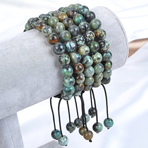 MASSIVE BEADS Natural Healing Power Gemstone Crystal Beads Unisex Adjustable Macrame Bracelets - color: African Turquoise, size: 8mm