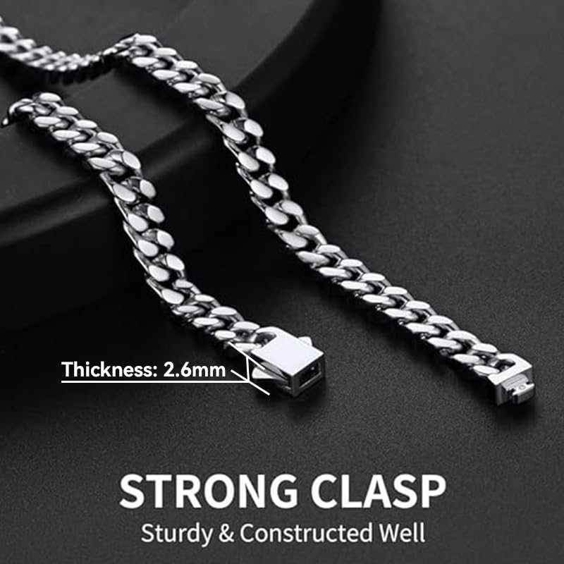 ChainsHouse Stainless Steel Mens Cuban Link Chain, Black/ 18K Gold Plated Miami Cuban Chain Necklace, 5mm/7mm/9mm/12mm/14mm Width, No Tarnish& Durable Hip Hop Mens Jewelry, 18"-30", Send Gift Box - color: a. 5mm width-steel, size: 22 inches