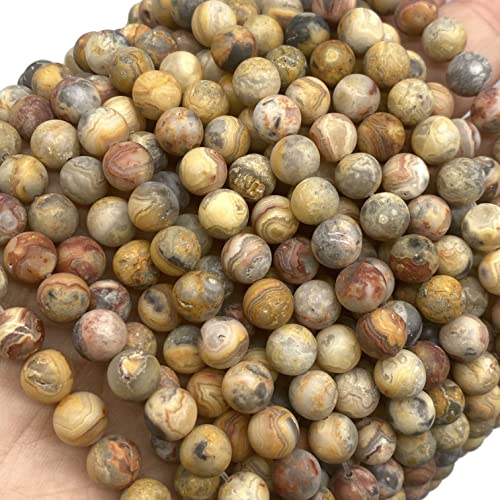 ABCGEMS Velvet-Matte-Finished Mexican Honey Crazy Lace Agate Beads (Enhance The Stone's Inherent Texture and Nature Hues with a Non-Glare Aesthetic) Smooth Round 8mm (Non-Shiny) - color: Honey Crazy Lace Agate (From Mexico)