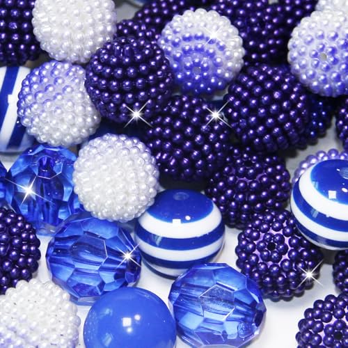 48 Pcs 20mm Beads for Pens Bubblegum Bead Blue Crystal Acrylic Round Chunky Beads Sparkly Large Balls Bead for Pen Beadable Keychain Bracelet Necklace DIY Jewelry Making Supplies - color: Blue Color