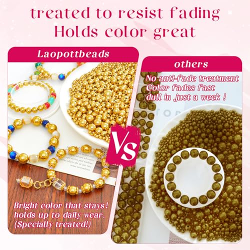 Laopottbeads 2000 Pcs Gold Beads with Oxidation-Resistant Finish, 4mm Round Beads DIY Kit for Bracelets, Earrings, Necklaces & Anklets - color: Golden, size: 4 mm, 2000 pcs