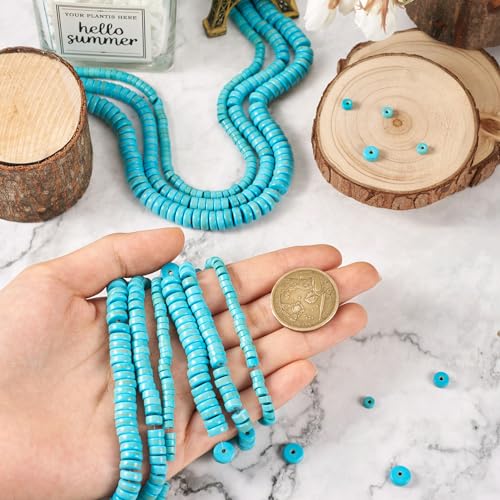 Craftdady 744Pcs Blue Friendship Bracelet Beads Heishi Turquoise Beads Strands 4.5/6/8mm Flat Round Gemstone Beads Coin Disc Spacer Stone Beads for Crafts DIY Jewelry Making Supplies - color: Turquoise, 4.5-8mm