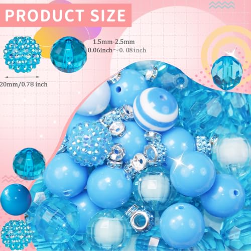 106 Pcs 20mm Beads for Pens Making with Rondelle Spacer Beads Sky Blue Acrylic Focal Bubblegum Bead Crystal Round Sparkly Chunky Bead for Pens Beadable Keychain DIY Craft Jewelry Making Supplies - color: Sky Blue