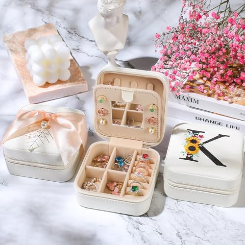 AYGXU Travel Jewelry Box for Women and Girls - Small Case With Initial A-Z - Teacher Gifts - color: white, size: Q