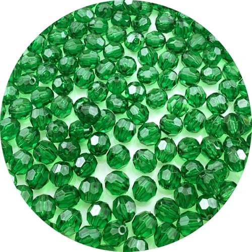800pcs 6mm Acrylic Round Faceted Beads Colorful Crystal Plastic Spacer Beads Loose Beads for DIY Craft Making Necklace Bracelet Earring Wind Chimes(Dark Green) - color: Dark Green, size: 6mm
