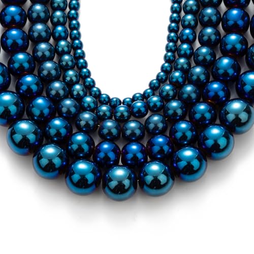 Zenkeeper 108Pcs Blue Hematite Spacer Loose Beads Bulk with Holes Handcrafted for DIY Bracelets Jewelry Making Crafts Supplies - color: Blue hematite, size: 8MM, 108pcs