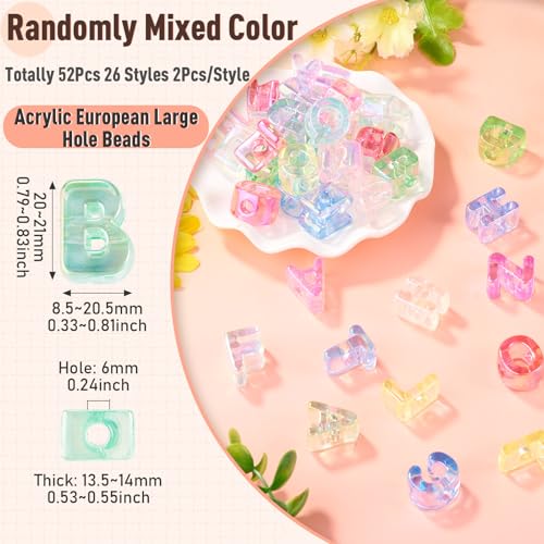 FASHEWELRY 52Pcs Large Hole Letter Acrylic Beads Iridescent Clear Big Plastic Letter Blocks European Beads 3D Letters Initial A-Z Alphabet Bead for Keychains Necklace DIY Arts Craft - color: Random Clear, size: A - Z