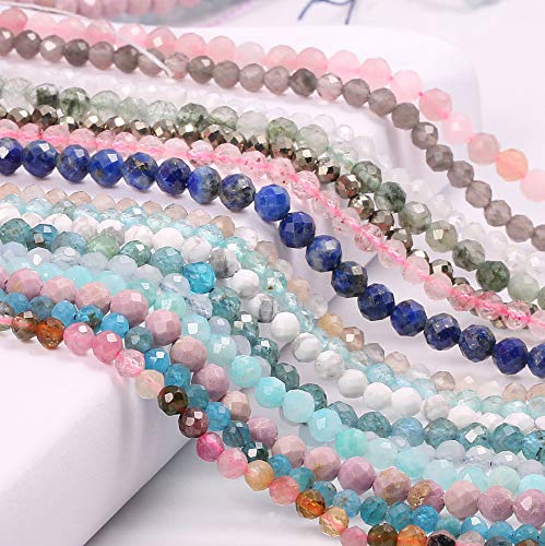 Natural Faceted Rose Quartz Beads Natural Stones Loose Bead for Jewelry Making Bracelet Necklace (Size 2mm,Length 15") - color: Rose Quartz, size: 2mm