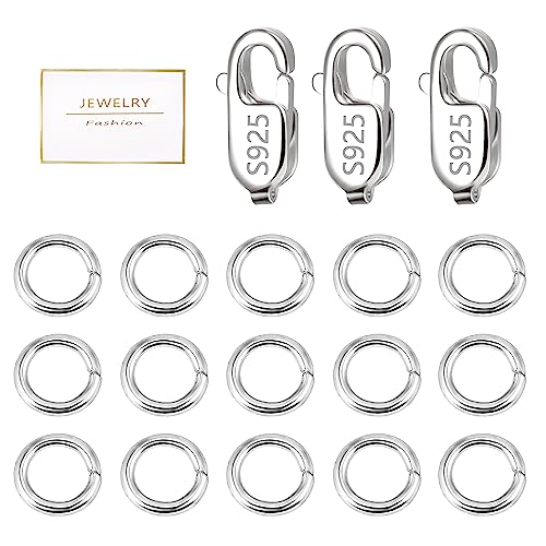 925 Sterling Silver Jewelry Making Lobster Claw 10mm, 23PCS Italian Rectangle Trigger Clasps with Open Jump Rings Set, Small Necklaces Bracelet Connector Clasp Supplies Silver Jewelry Finding Set - color: 23PcsB