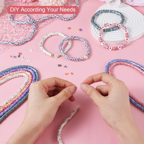 Elecrelive 6mm Polymer Clay Beads Strands 7 Colors Heishi Flat Round Spacer Beads Pearlized Spots Disc Loose Clay Chips for Bracelet Chocker Necklace Earring DIY Crafts - color: 7 Colors, 6mm