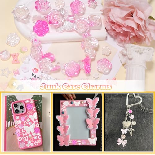Cynailli 350 Pcs Junk Case Charms 3D Resin ABS Rose Flower Bows Butterfly Charm with Bows Moon Heart Pearls Fun Beads Flatback Resin Charms for Craft DIY-S2 - color: color-S2