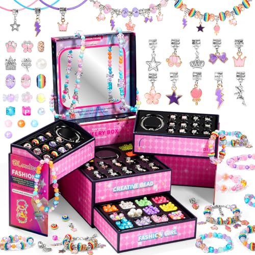 BLmukce Charm Bracelet Making Kit for Girls Ages 8-12, DIY Jewelry Making Kit & Craft Set with Beads, Charms & Necklace Supplies Birthday Christmas Gift for Kids 4-6 7 8 Years Old Girl - color: Red