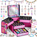 BLmukce Friendship Making Kit for Girls, DIY Jewelry Bead Bracelet Making Kit for Kids 8-12 Year Old, Charm Necklace Craft Kits, Christmas Birthday Gifts for Girl Age 7 8 9 10 11 12 Art Craft Supplies - color: Pink