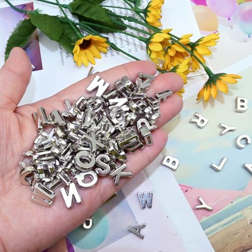 Looconi 400pcs Silver Letter Beads Pendant,A-Z,3D Loose Beads,Plastic Initial Charms for Jewelry Making,Key Chains,Crafts - color: PendantSilver