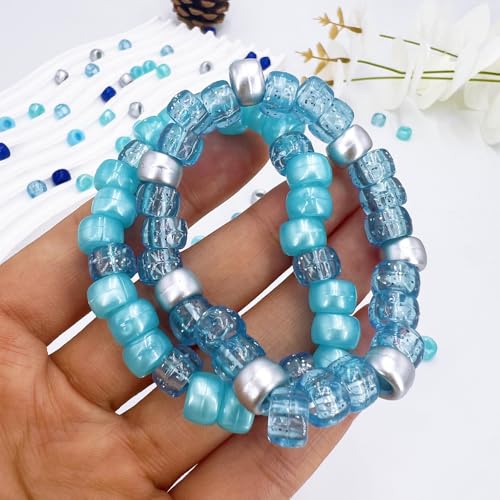 MIIIM 1000PCS 6x9mm Christmas Blue Pony Beads Bulk, 5 Styles Blue and Silver Kandi Beads for Bracelets Making Kit, Hair Braids Crafts for Jewelry Making (Christmas Blue) - color: Christmas Blue