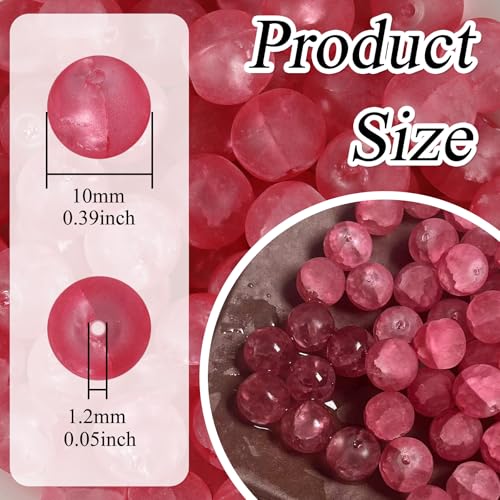 100Pcs Glass Beads 10mm Round Moon Frosted Cracked Water-Activated Transparent Glazed Beads, Ideal for DIY Bracelets Necklaces Phone Charms Craft Supplies (Rose) - color: Rose