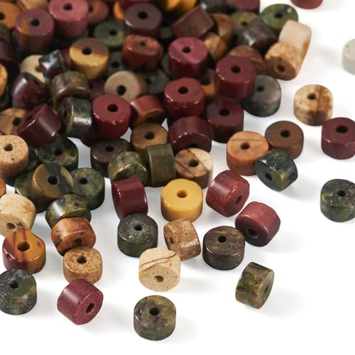 Beadthoven 200Pcs 4mm Flat Disc Gemstone Beads 4 Styles Natural Dragon Blood Picture Jasper Polychrome Jasper Mookaite Beads Brown Red Natural Stone Heishi Crystal Spacers for DIY Jewelry Making - color: Flat Disc-Red Brown, size: 4mm