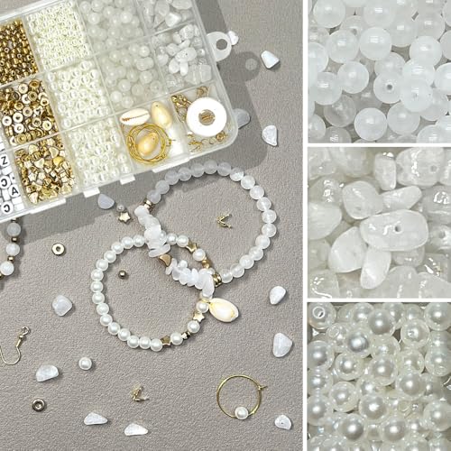Basigeese Jewelry Making Supplies Kit Natural Stone Beads for Irregular Gemstone Beading with for DIY Craft Bracelet Necklace Earrings for Adults (White Jade) - color: White Jade