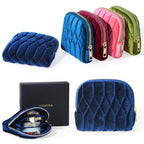 Small Travel Jewelry Case, Mini Travel Jewelry Bag with Zipper, 5-Layer Velvet Organizer Pouch for Bracelet Rings Earrings - Diamond Stitched Velvet Navy Blue - color: NavyBlue