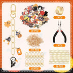 AUGSUN 189Pcs Halloween Keychain Making Kit, Charm Making Crafts 60 Halloween Charms 12 Keychain Clips Hooks 15 Extender Chains 100 Jump Ring for Crafts Accessories Holiday Gifts - style: Halloween