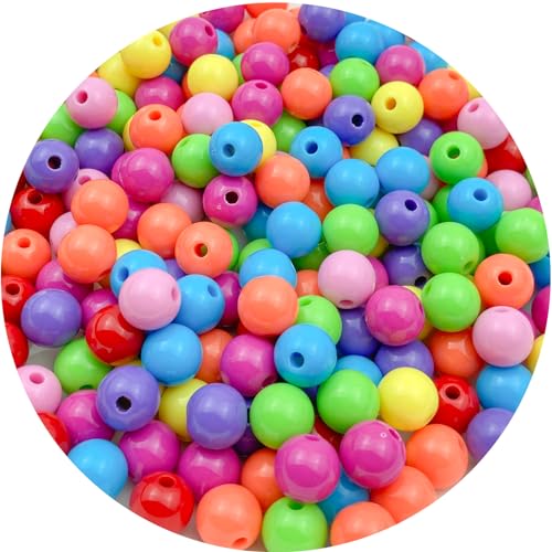 400Pcs 8MM Acrylic Round Pastel Beads Candy Color Spacer Beads Plastic Resin Beads for Necklace and Bracelet Making Crafting Supplies(302 - Dark Mixed Color) - color: 302 - Dark Mixed Color, size: 8MM