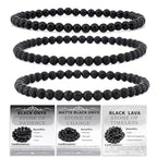 2/3-Pieces 4mm 6mm 8mm Natural Crystal Gemstone – Handmade Reiki Energy Healing Stretch Bracelets Jewelry for Yoga, Meditation, Unisex - color: 3 Pieces (BlackLava&BlackOnyx&MatteBlackAgate), size: 4mm