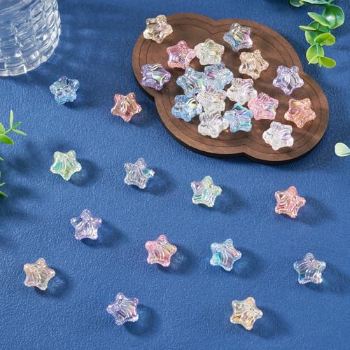 Craftdady 100Pcs Iridescent Star Beads Transparent Acrylic Star with Bowknot Beads Mixed Color Small Star Spacer Bead for Jewelry Bracelet Necklace Making DIY Crafts Hole: 2.8mm - color: Mixed Color, Star&Bowknot