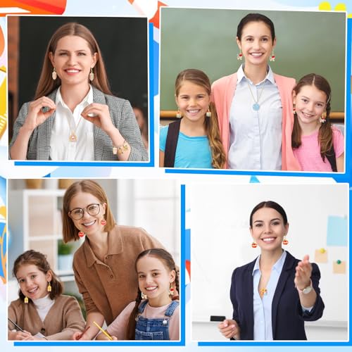 MARFOREVER Teacher Charms, 40Pcs/20 Pairs Student School Charms for Jewelry Making, Assorted Pencil Book Globe Enamel Charm Pendants for Bracelet Necklace Earrings Making Accessories - style: Teacher