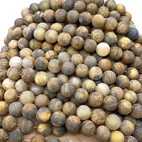 ABCGEMS Velvet-Matte-Finished Namibian Golden Pietersite Beads (Enhance The Stone's Inherent Texture and Nature Hues with a Non-Glare Aesthetic) Smooth Round 8mm (Non-Shiny) - color: Golden Pietersite (From Namibia, South Africa)