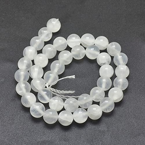 40Pcs 10mm Natural Selenite Stone Beads Round Gemstone Loose Beads Energy Healing Chakra Stone Charm Beads for Bracelet Necklace Jewelry Making DIY Crafts - color: 10mm-clear