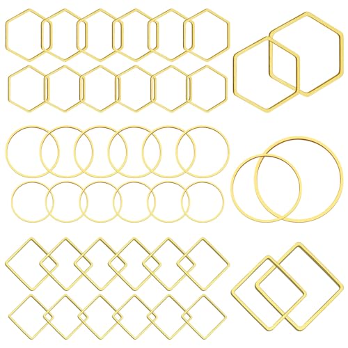 60pcs Beading Hoop Earring Findings Hypoallergenic Hexagon Square Round Earring Hoop Open Bezel Pendant Frame for DIY Crafts Accessories Supplies(Gold,3Shapes) - color: 60PCS;Square,Hexagon,Round;Gold