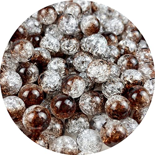 100pcs Crackle Acrylic Beads 12mm Crystal Round Crafts Bulk Spacer Beads for Jewelry Making Necklace Bracelet Earrings DIY Jewelry Decoration(Dark Coffee) - color: Drak Coffee, size: 12mm