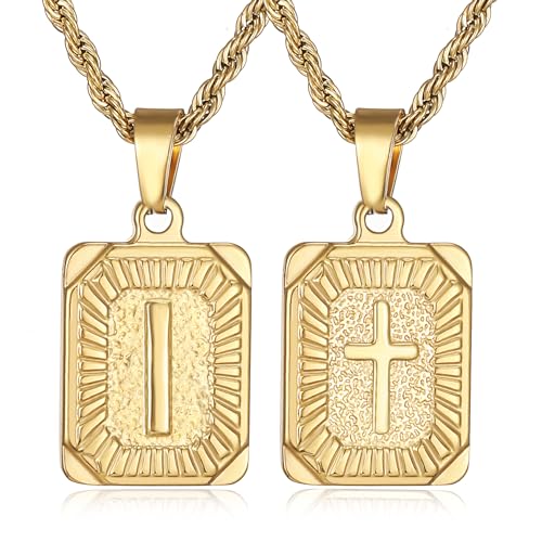 SKQIR initial Letter Necklaces for Men,Stainless Steel Plated A Z Square Pandent Letter Necklace for Women,Cross Necklace with Letter Chain Pendant for Boys Stocking Stuffers Christmas New Year Gifts for Men Women - color: Gold, style: Cross I