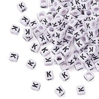 FASHEWELRY 300Pcs Cube White Acrylic Letter Beads 6x6mm Letter K Alphabet Beads for DIY Bracelet Necklace Jewelry Making - color: Letter K, size: 6x6x6mm
