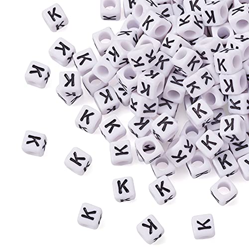 FASHEWELRY 300Pcs Cube White Acrylic Letter Beads 6x6mm Letter K Alphabet Beads for DIY Bracelet Necklace Jewelry Making - color: Letter K, size: 6x6x6mm