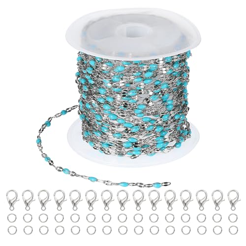 PATIKIL Stainless Steel Jewelry Chain, 16Ft 2mm Lake Blue Enamel Link Cable Chains for Necklace Earring Bracelet Findings Jewelry Making Trucker Hat Chains, Silver/Lake Blue - color: Silver/Lake Blue