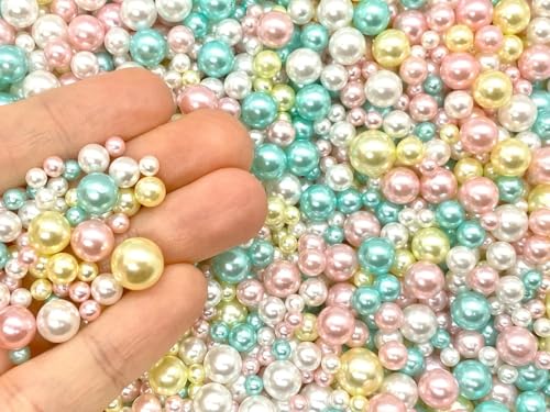 Pastel Faux Pearls – Mixed Size Undrilled Acrylic Pearly Beads for Resin, Slime, Decoden Crafts, Fake Bakes & DIY Decoration, Shaker Filler (15 gram Bag) - size: 15 gram bag