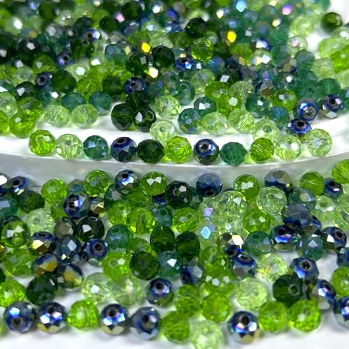 850pcs 6mm Glass Beads for Jewelry Making, Green Crystal Beads, Assorted Briolette Faceted Loose Bulk Bead for St. Patrick's Day, Crafts DIY, Suncatchers, Bracelets, Earring, Necklace - color: Green 02