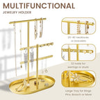 Saydear Elegant Jewelry holder Organizer: 2-Tier Display Storage Stand for Earrings Necklaces with Ring Tray Spacious and Durable, Easy to Assemble Gold - color: Gold