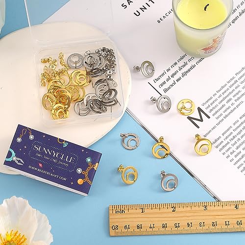 SUNNYCLUE 1 Box 80Pcs Stud Earring Findings with Loop Ear Nuts 40Pcs Real 24K Gold Plated Stainless Steel Stud Earring Blanks 40Pcs Earring Backs Round Earrings Studs Findings for Jewelry Making Kit - color: 20pairs Real 24k Gold Plated & Stainless Steel