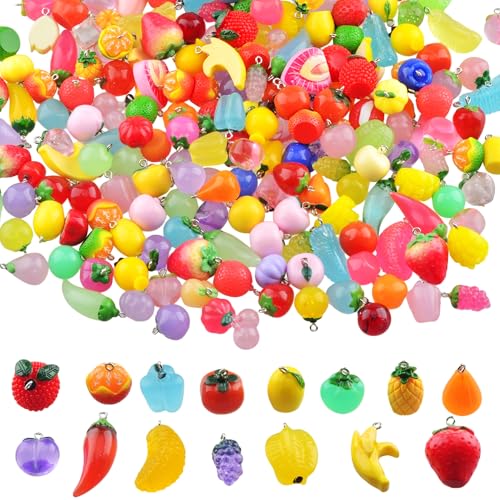 KJML DIY Cute Keychain Charms Bulk 30pcs Pendant Charms for Keychain Making Mini Resin Charm for Funny Keychains Bag Charm Purse Backpack Jewelry Making - color: Mix Fruit