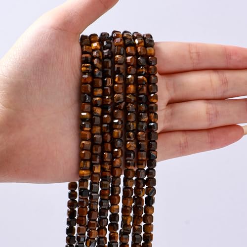 Natural Faceted Yellow Tiger Eye Cube Stone Beads 5-5.5mm 60pcs/str Loose Square Semi Gemstone Stone Beads for Making Bracelets Necklace Earrings - color: Yellow Tiger Eye