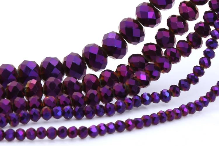 415pcs Rondelle Crystal Glass Beads 2mm 4mm 6mm 8mm Mixed Sizes, Faceted Briolette Spacer Czech Seed Loose Beads for DIY Jewelry Making (Purple) - color: Purple