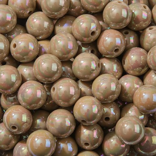 16mm Acrylic Bead 100pcs AB Khaki Color Acrylic Bead Chunk Bubblegum Beads for DIY Crafting Necklace Bracelet Jewelry Making Keychain (Light Coffee) - color: Light coffee