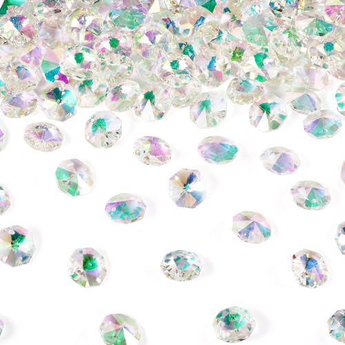 100Pcs Crystal Beads Glass Beads 2 Hole Faceted Octagon Shape Crystal Spacer Beads Cyan Beads for Lamp Hanging Window Necklace Bracelet Jewelry Making - color: Cyan